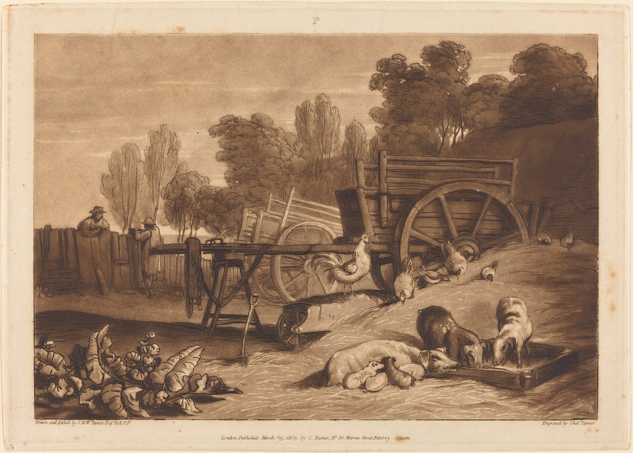 Il Cortile della Fattoria con il Gallo, pubblicato 1809 da Joseph Mallord William Turner