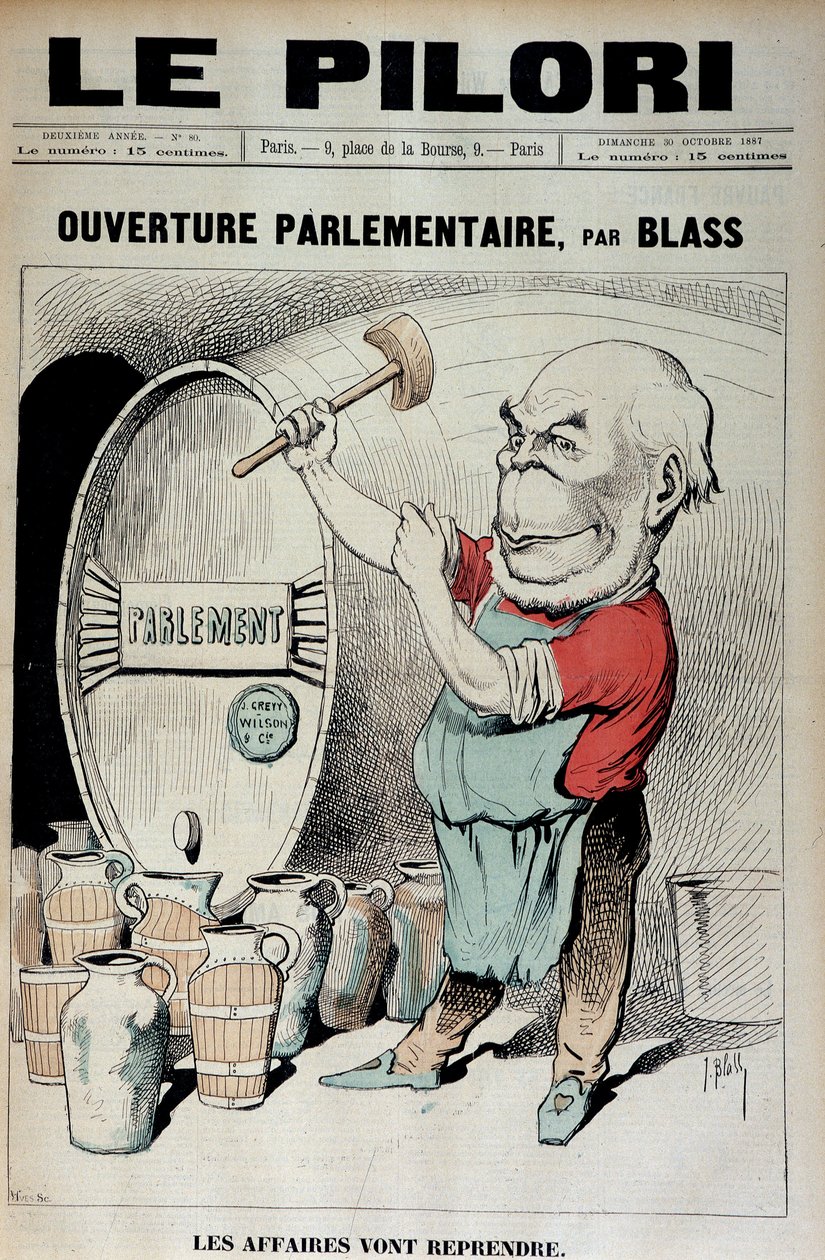 Apertura del Parlamento: gli affari riprenderanno (Caricatura sullo scandalo delle decorazioni che coinvolge Daniel Wilson e Jules Grevy) - Illustrazione di J. Blas (Albert Douat dit) in 