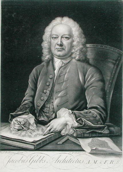 Ritratto di James Gibbs (1682-1754) inciso da James McArdell (c.1729-65) da J. (after) Williams