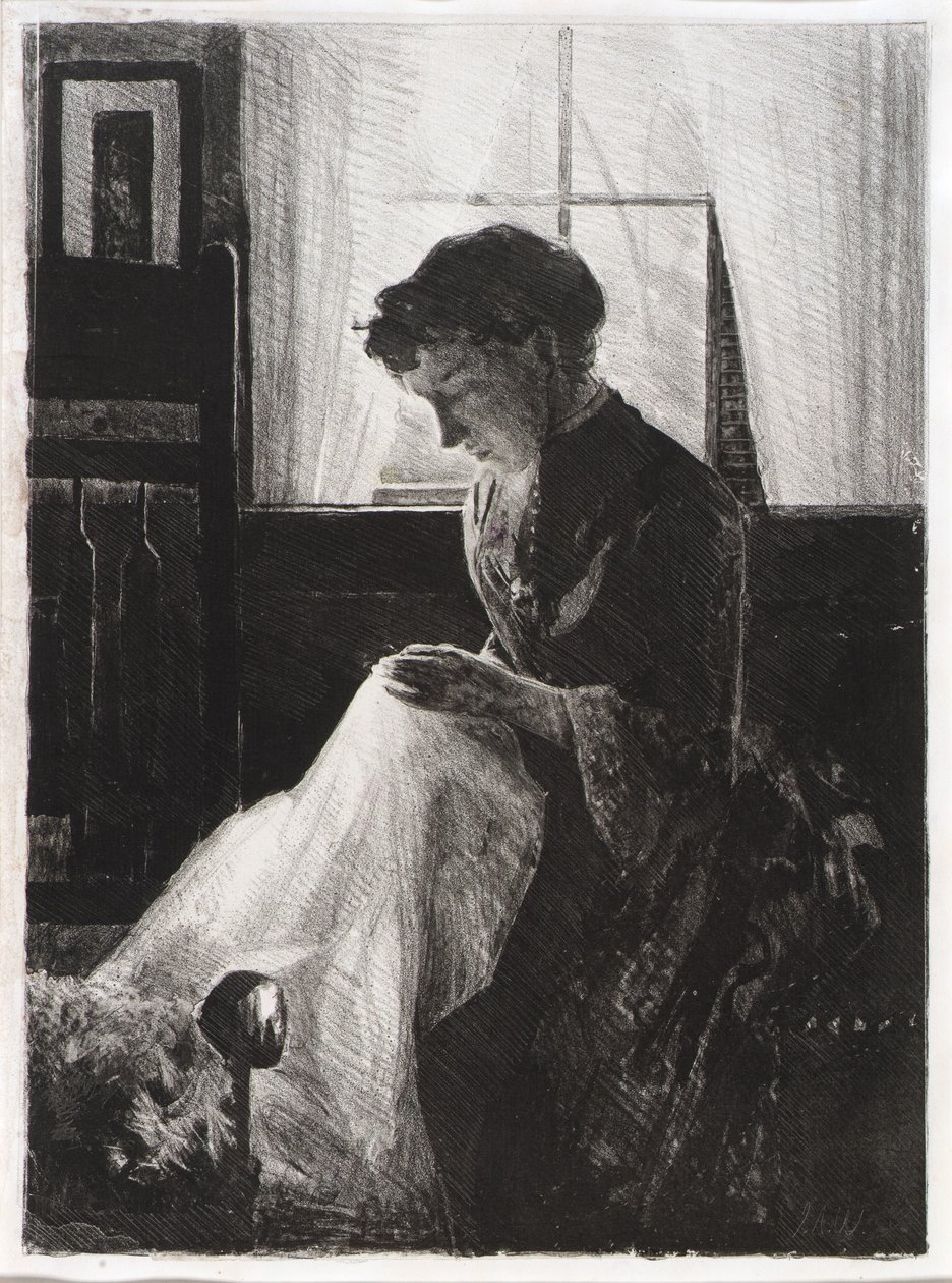 Profilo di donna che cuce da J. Alden Weir