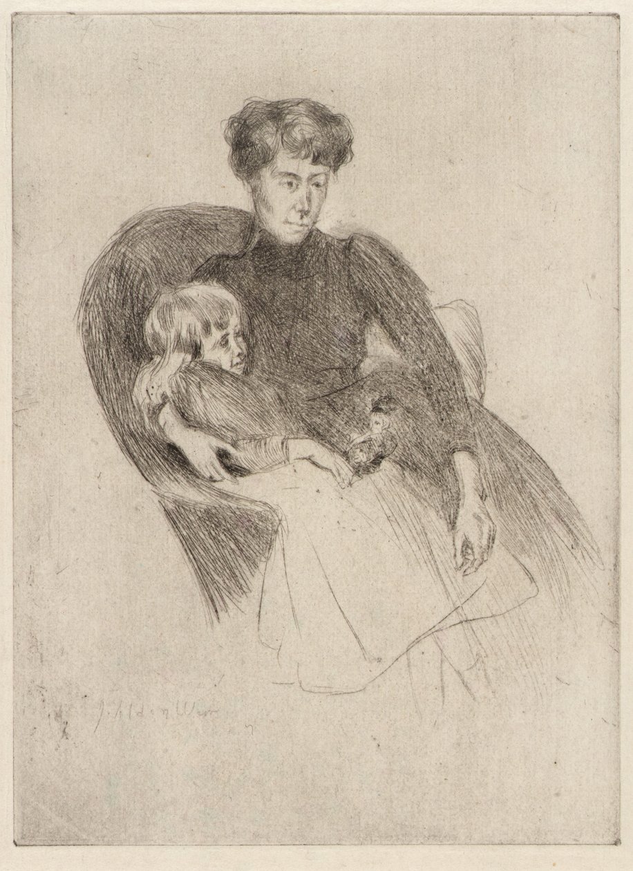 Donna e bambino, seduti (Madre e bambino con giocattolo) da J. Alden Weir