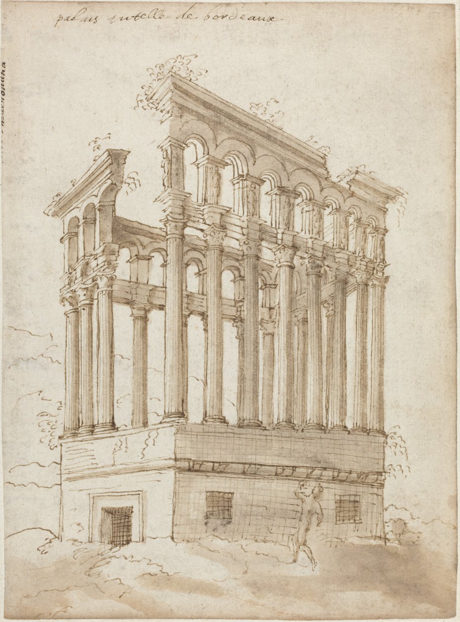 Il "Palais Tutelle" vicino a Bordeaux (penna e inchiostro marrone con lavaggio marrone su carta vergata) da J. Androuet (1510-84) Ducerceau