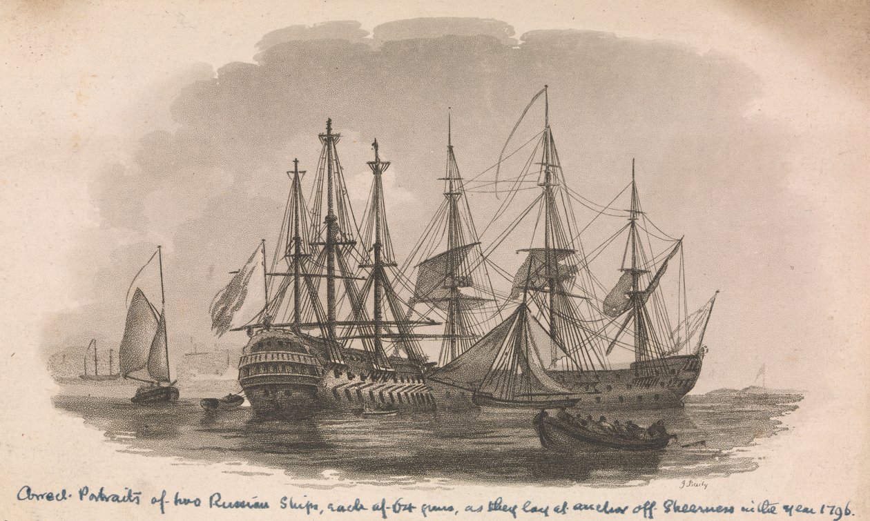 Ritratti di due navi russe, fine XVIII secolo da J. Baily