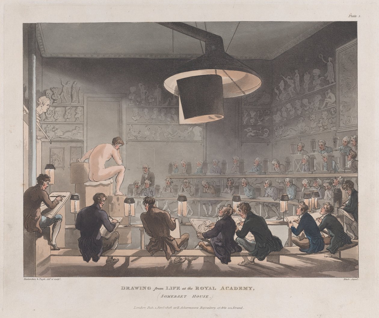 Disegno dal vivo alla Royal Academy, Somerset House, 1 gennaio 1808 da J. Bluck