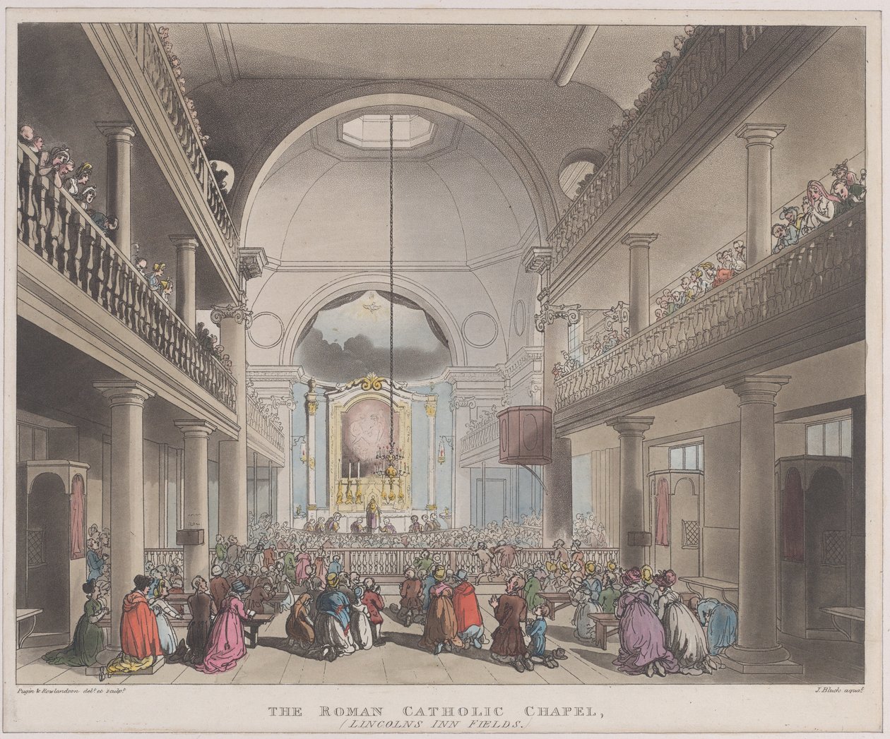 La cappella cattolica romana, Lincolns Inn Fields, 1 aprile 1808 da J. Bluck