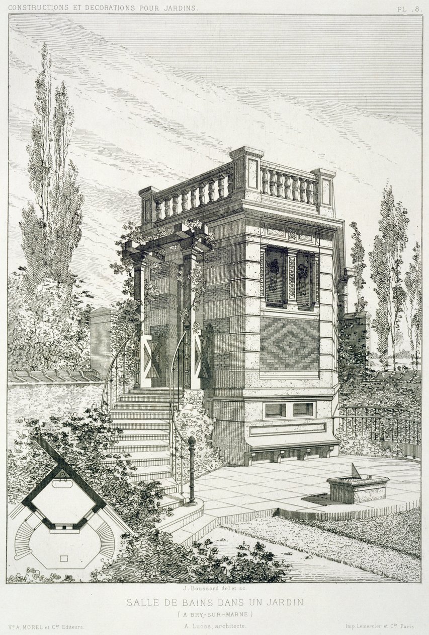 Sala da bagno, da un volume di disegni di vari architetti, pub. Morel & Cie, Parigi, c.1880 da J. Boussard