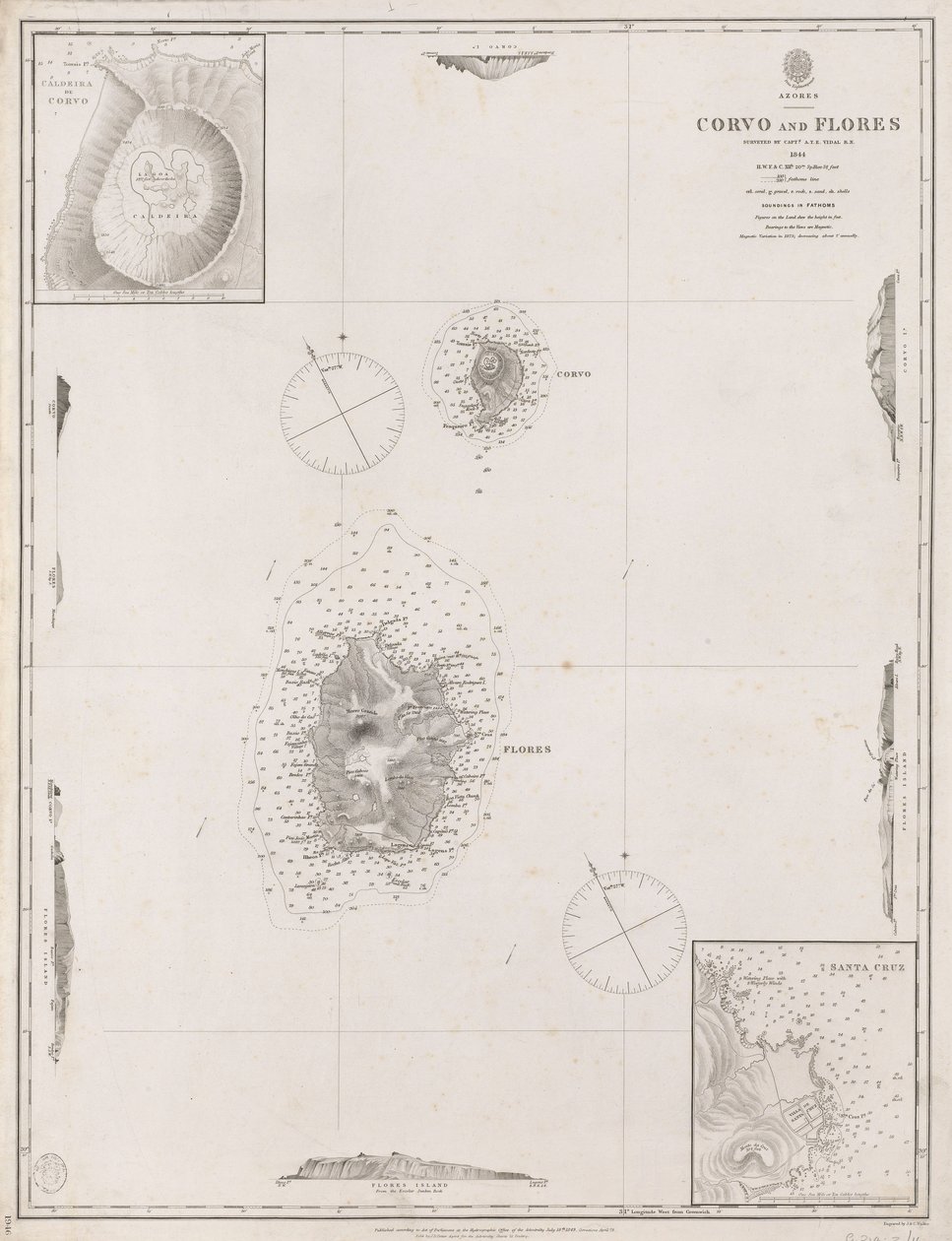 Azzorre Corvo e Flores. Rilevato dal Capitano A.T.E Vidal R.N 1844. da J. & C. Walker