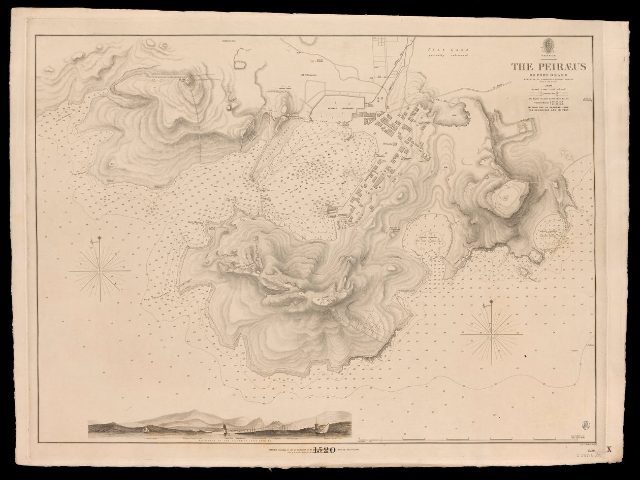 Grecia, il Pireo o Porto Drako rilevato dal Comandante Thomas Graves, H.M.S. Beacon 1840 da J. & C. Walker