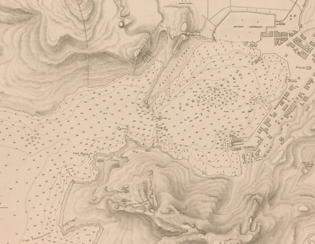 Grecia, il Pireo o Porto Drako rilevato dal comandante Thomas Graves, H.M.S. Beacon 1840 (dettaglio) da J. & C. Walker