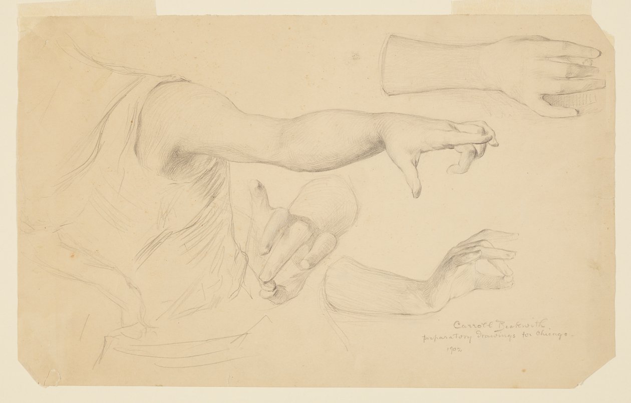 Studi di mani per la cupola del Palazzo delle Manifatture e delle Arti Liberali, Esposizione Colombiana Mondiale, Chicago, IL da J. Carroll Beckwith