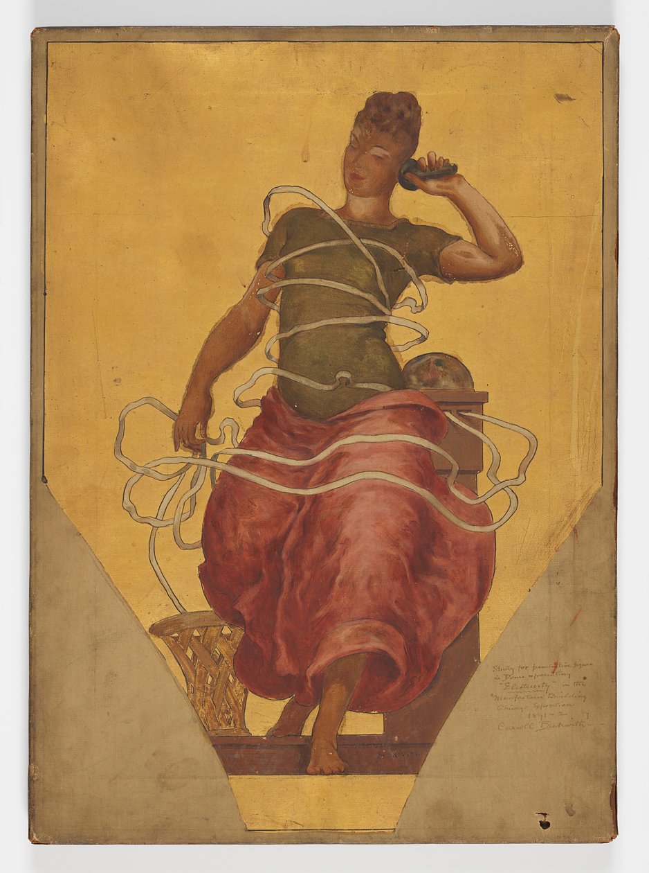 Studio di figura pendente per Elettricità, Cupola del Palazzo delle Arti e delle Manifatture, Esposizione Colombiana Mondiale, Chicago, IL da J. Carroll Beckwith