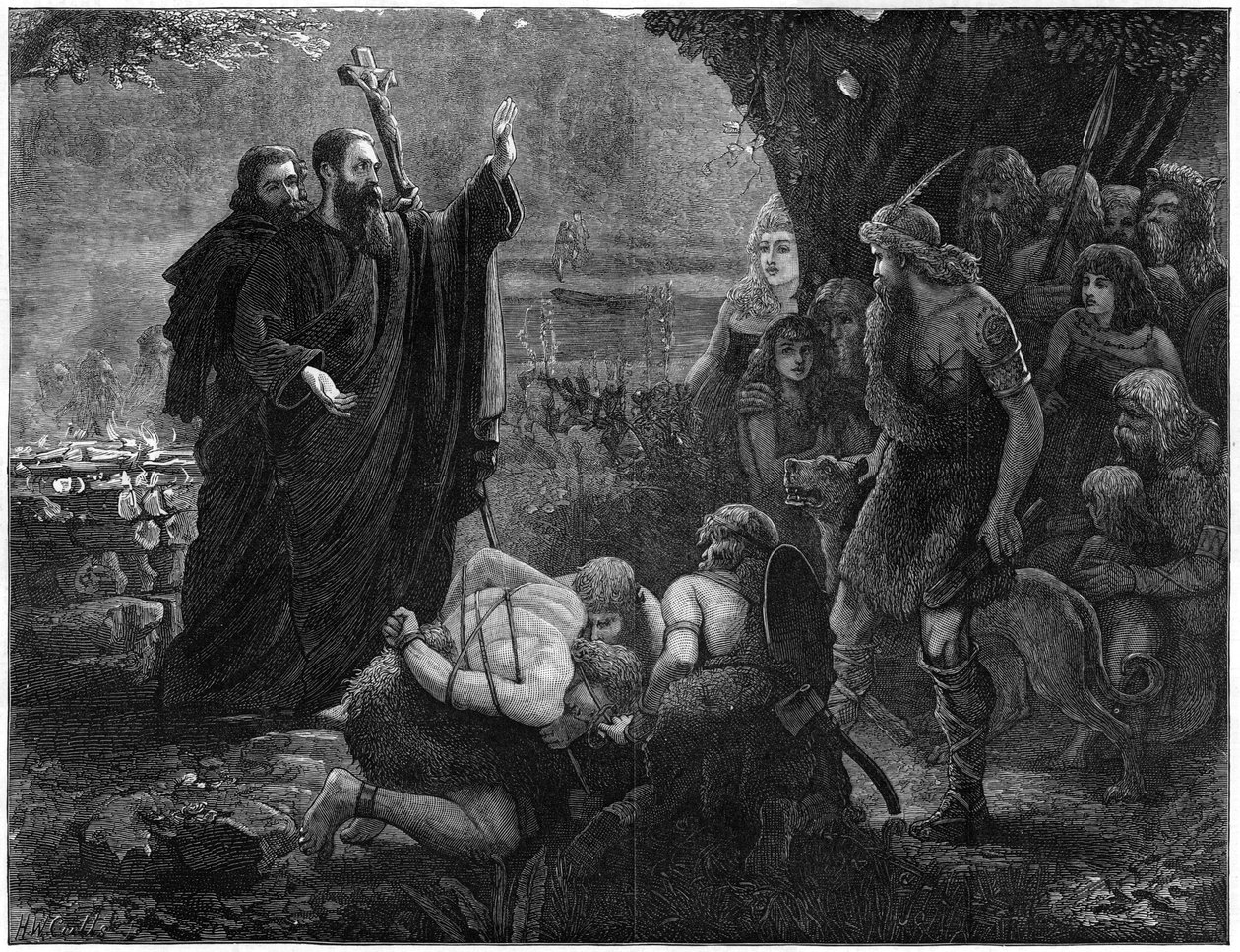 Missionari cristiani interrompono un sacrificio umano, 1878 da J. Christie