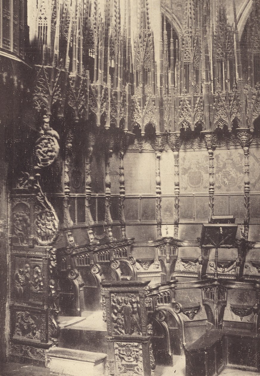 Sedie del coro nella cattedrale di Barcellona (foto b/n) da J. Furnells