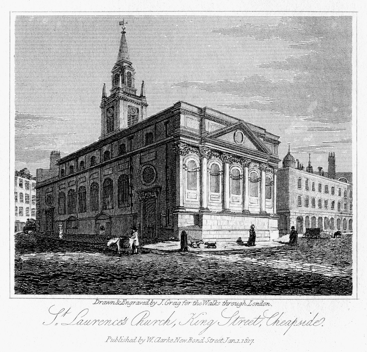 Chiesa di San Lorenzo, King Street, Cheapside, Città di Londra da J. Greig