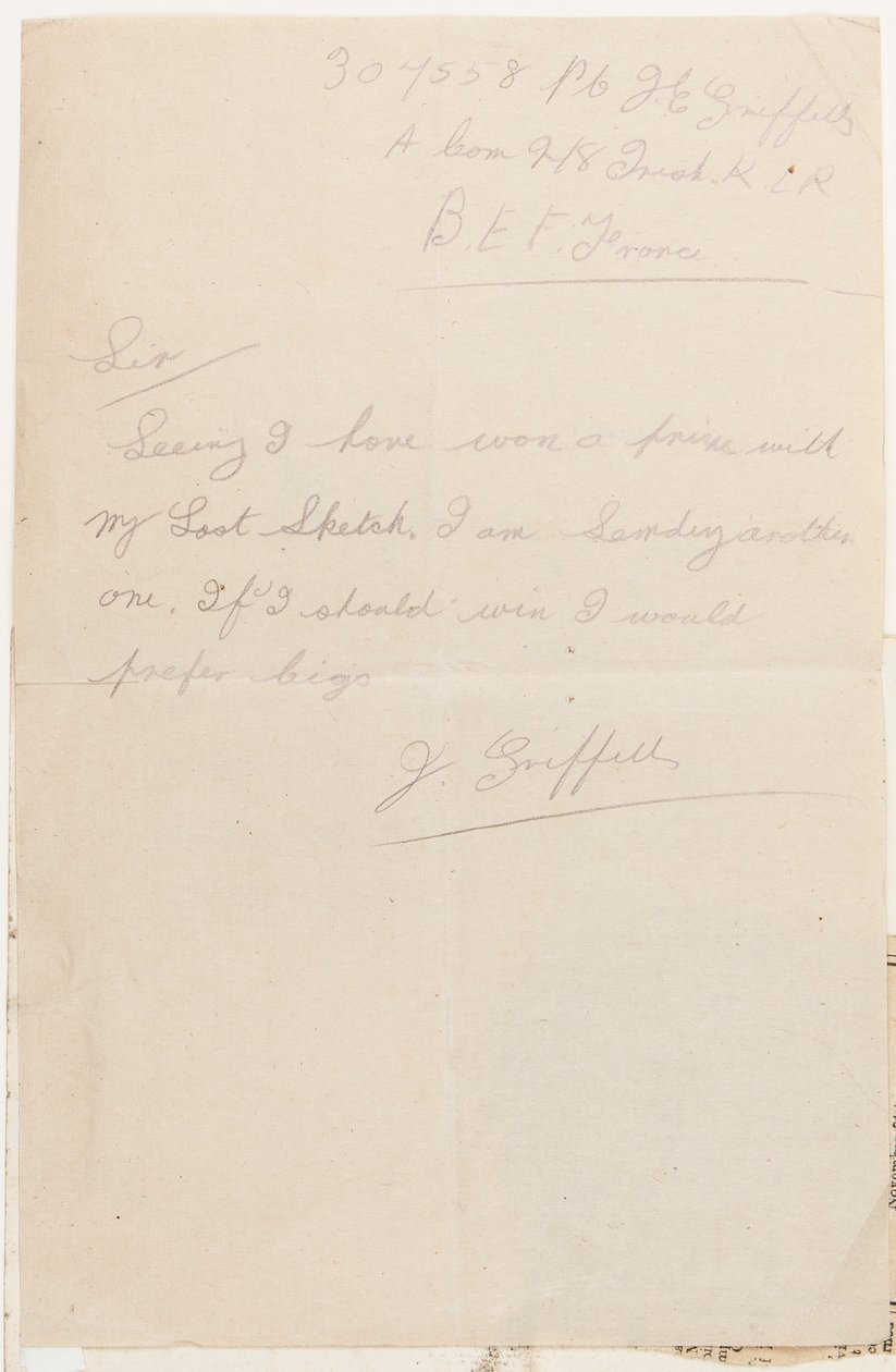 Lettera al redattore del concorso del Liverpool Weekly Courier, 1917 da J. Griffiths