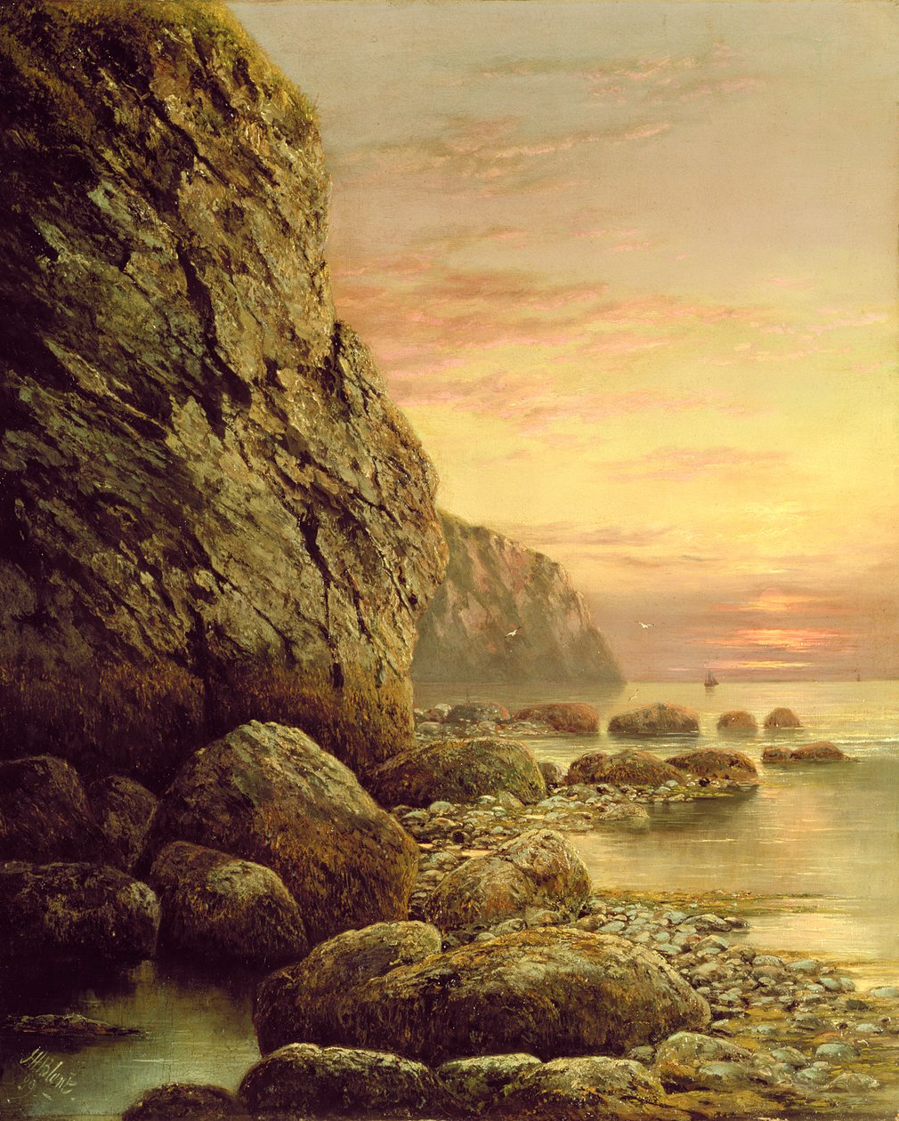 Paesaggio marino con scogliera al tramonto, 1889 da J. H. Blunt
