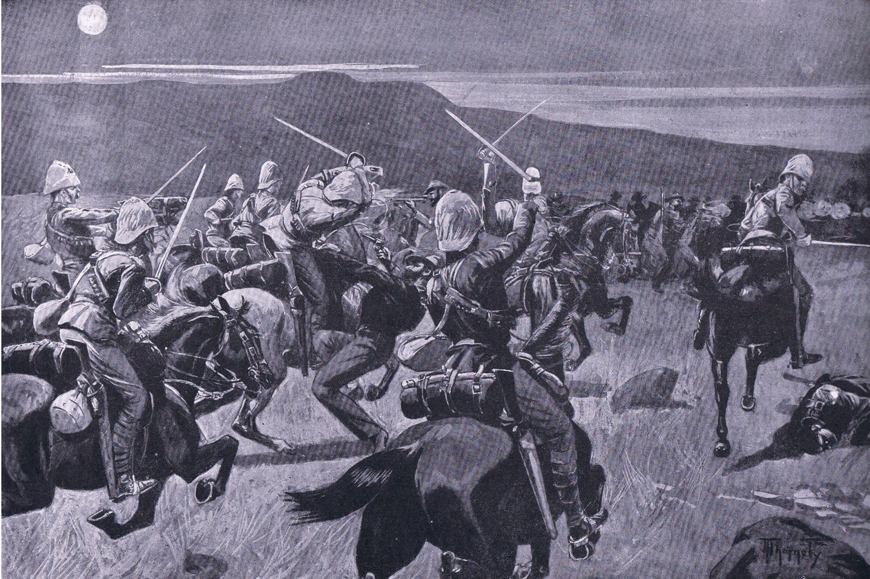 Carica al chiaro di luna del 19° Ussari vicino a Steenkampberg, illustrazione da 