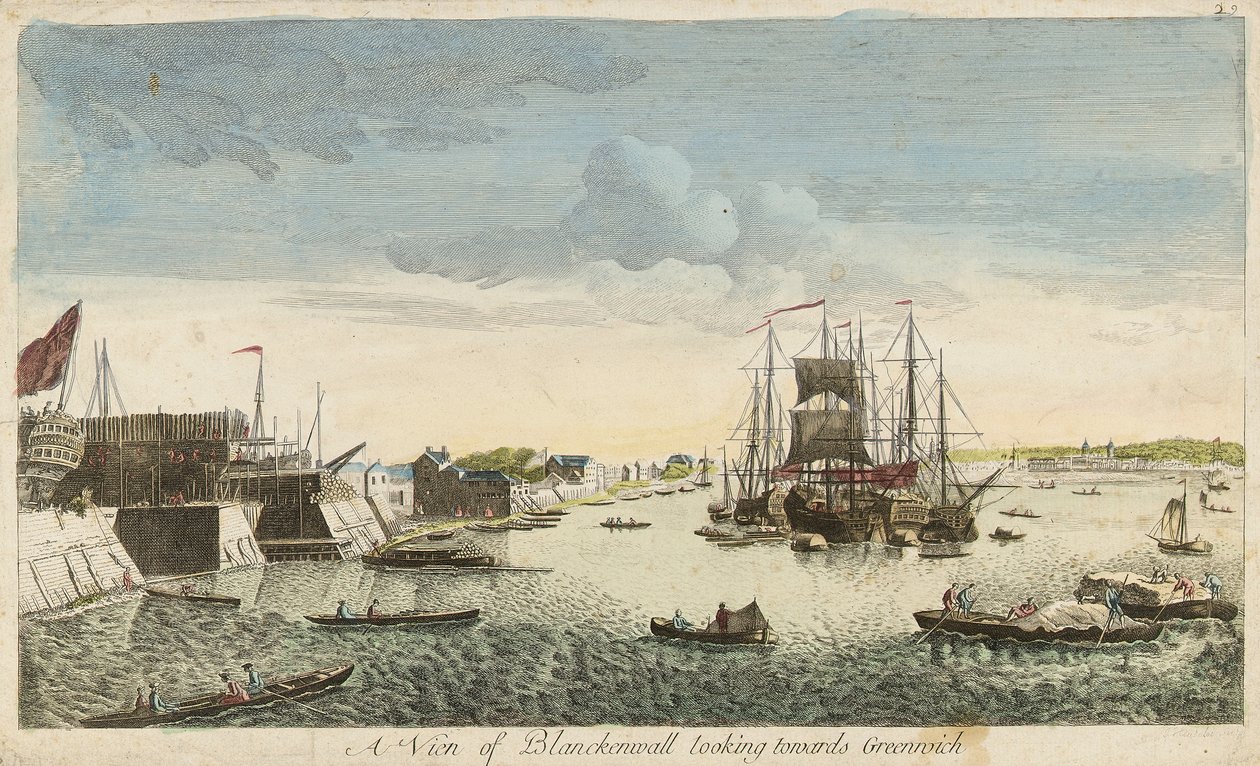 Veduta di Blackwall verso Greenwich da J. Heudelot