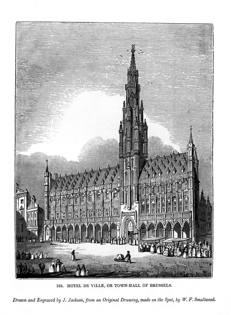 Hotel de Ville, o municipio di Bruxelles, 1843 da J. Jackson