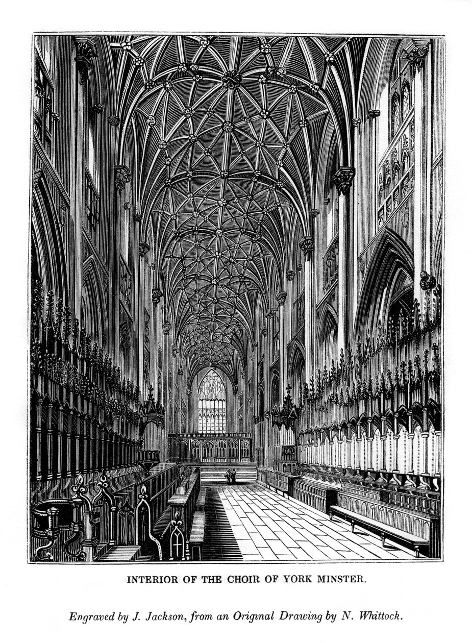 Interno del coro della cattedrale di York da J. Jackson