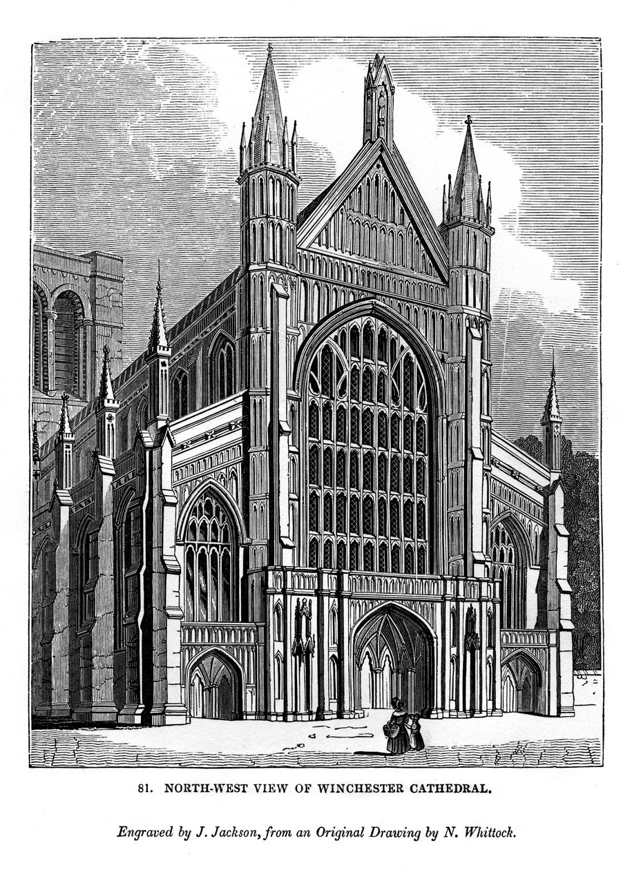Veduta nord-ovest della cattedrale di Winchester, 1843 da J. Jackson
