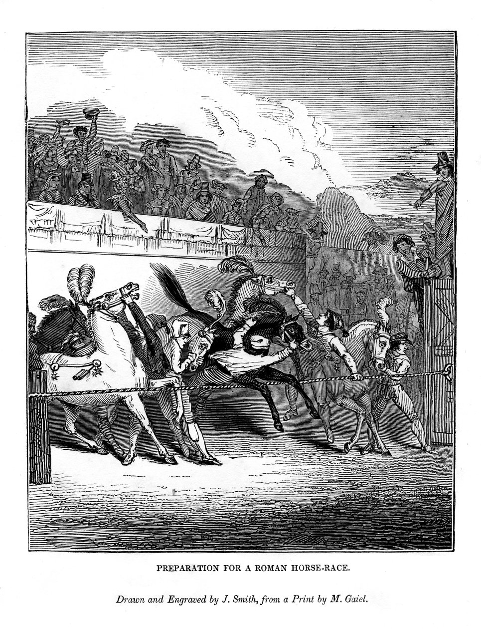 Preparazione per una corsa di cavalli romana, 1843 da J. Jackson