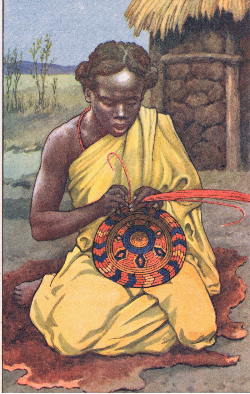 Il lavoratore di rafia, dai poster scolastici MacMillan, c.1950-60 da J. Macfarlane
