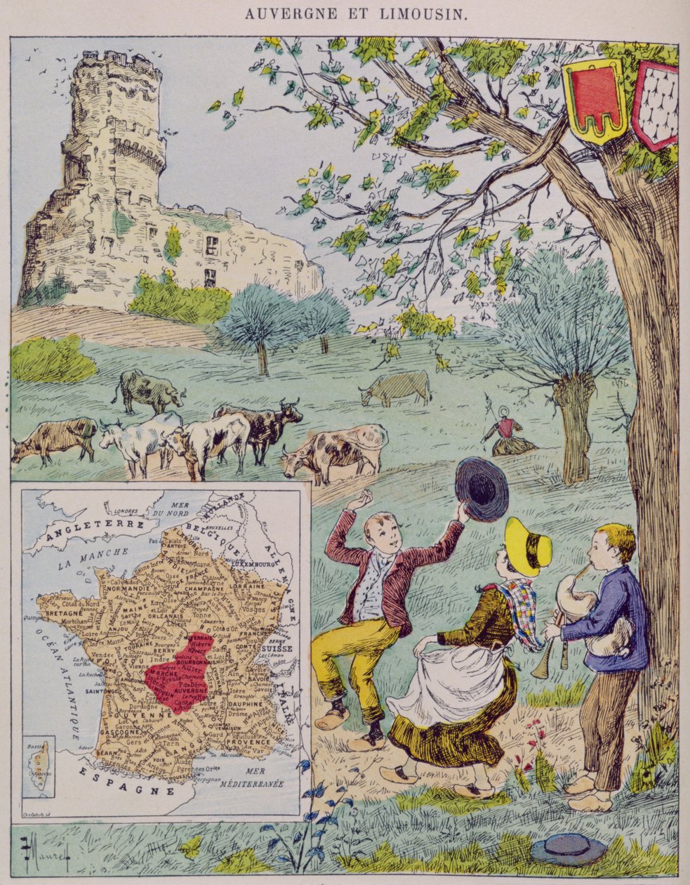 Alvernia e Limosino, illustrazione per Le Tour de France di Marie de Grandmaison, 1893 da J. Maurel