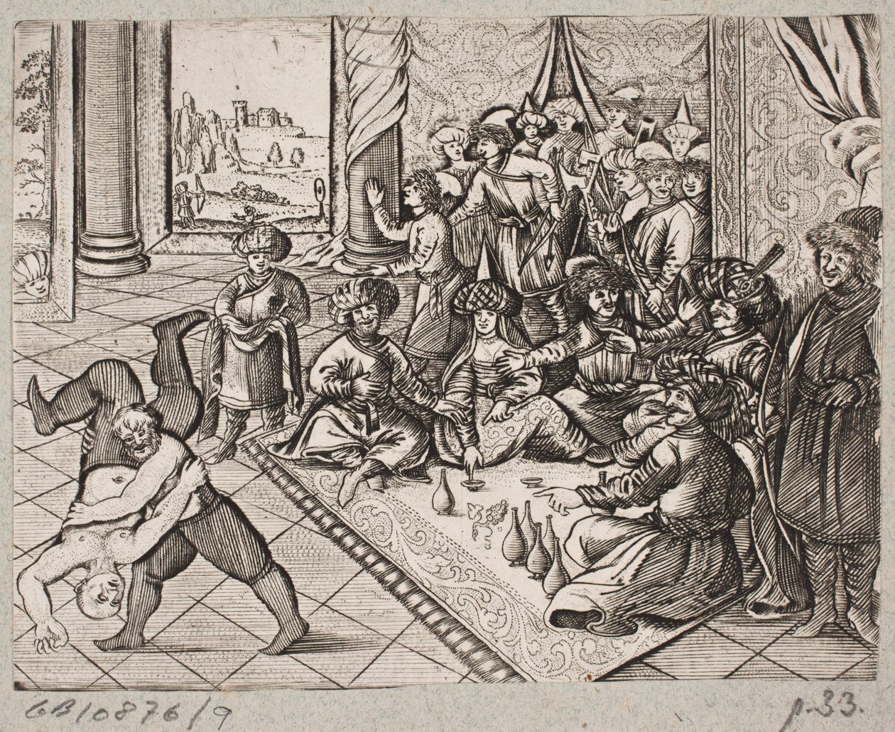 Illustrazione per Adam Olearius, "Persianischer Rosenthal von einem Sinnreichen Poeten Schich Saadi [...]", Schleswig 1660 da J. Muller