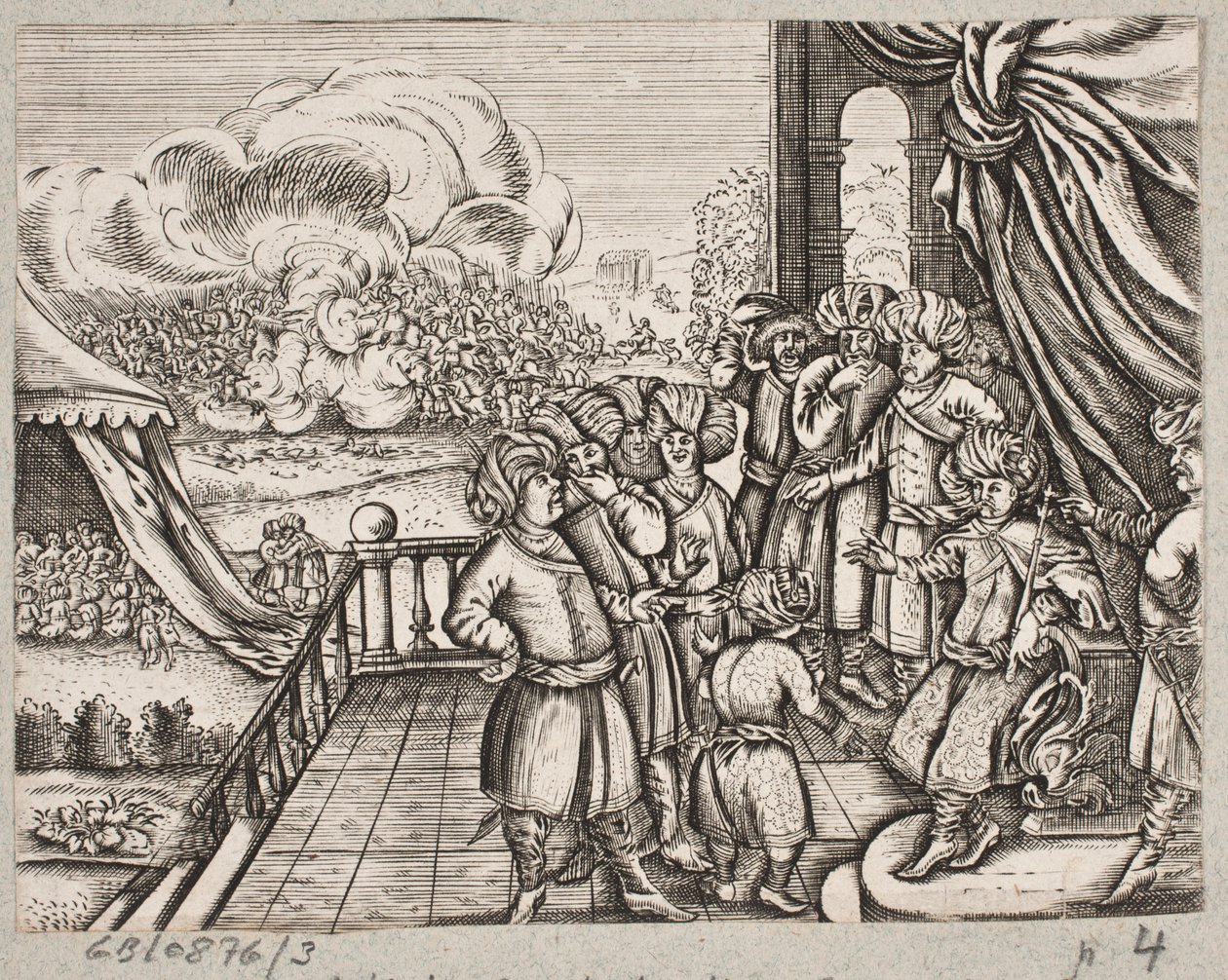 Illustrazione per Adam Olearius, "Persianischer Rosenthal von einem Sinnreichen Poeten Schich Saadi [...]", Schleswig 1660 da J. Muller