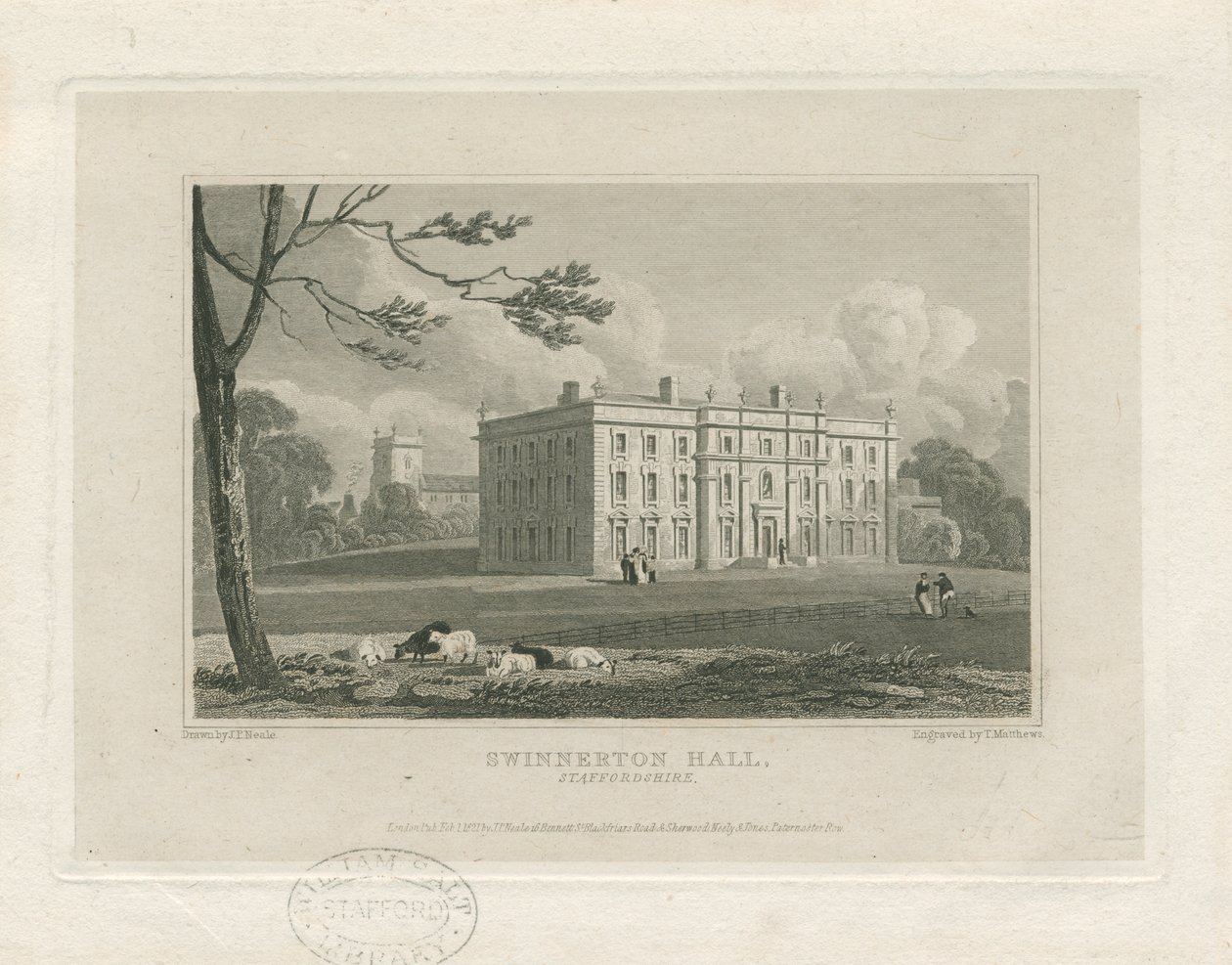 Swynnerton Hall: incisione, nd [c 1821] da John Preston Neale