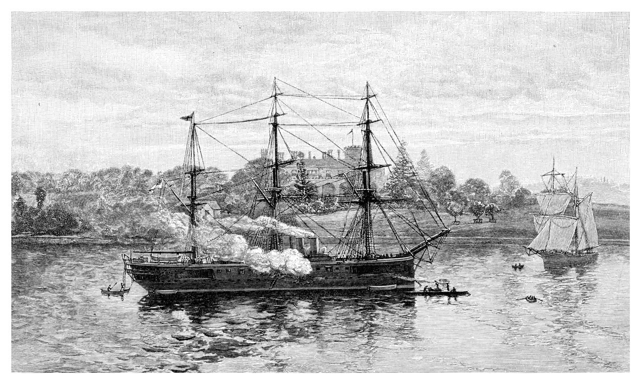 Government House e HMS Nelson, Sydney, Nuovo Galles del Sud, Australia, 1886 da J. R. Ashton