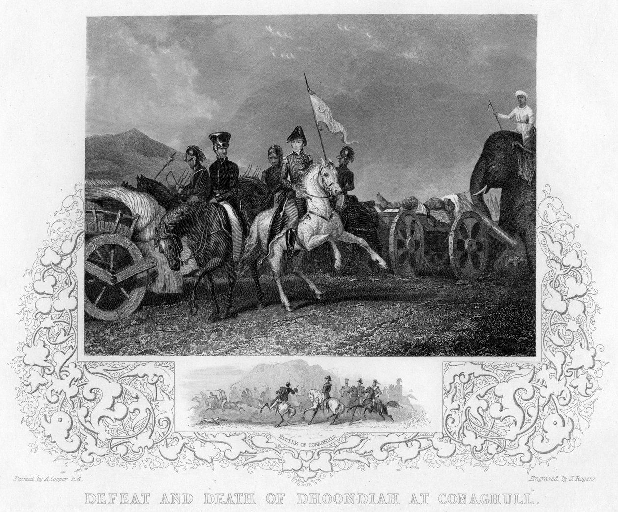 Sconfitta e morte di Dhoondiah a Conaghull, 1800, prima metà del XIX secolo da J. Rogers