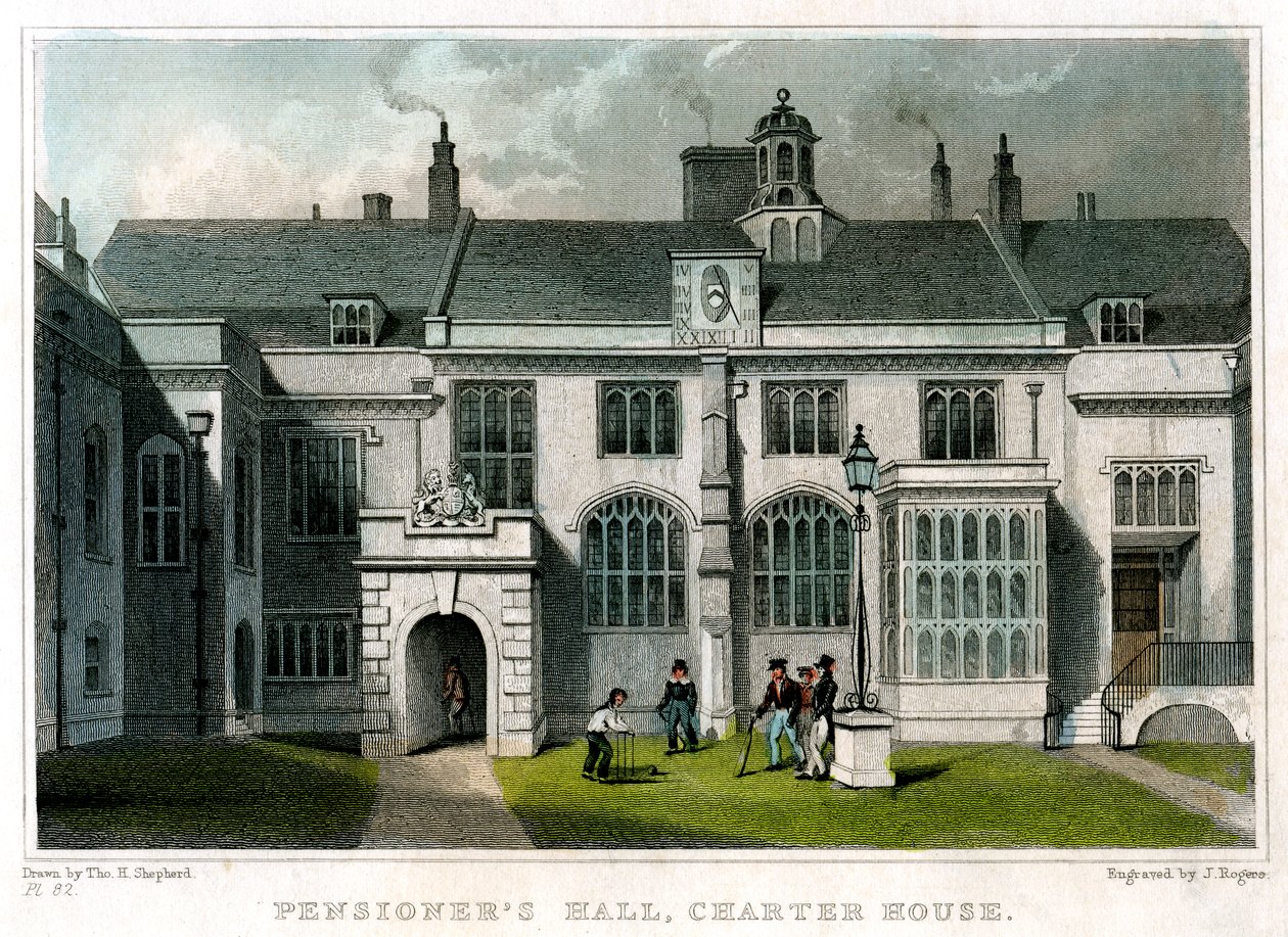 Sala dei pensionati, Charterhouse, Londra, 1830 da J. Rogers