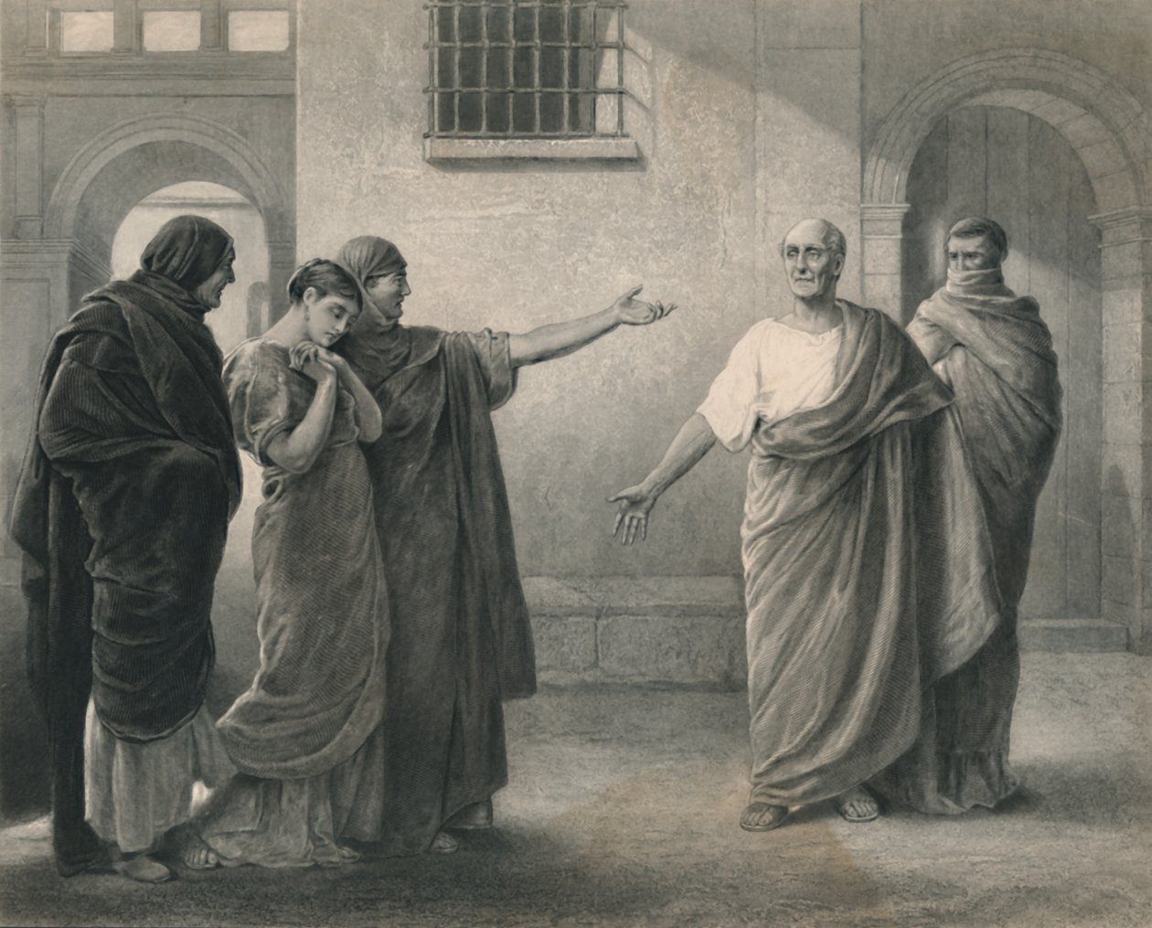 Volumnia che rimprovera Bruto e Sicinio Coriolano, c1870 da J. Stephenson