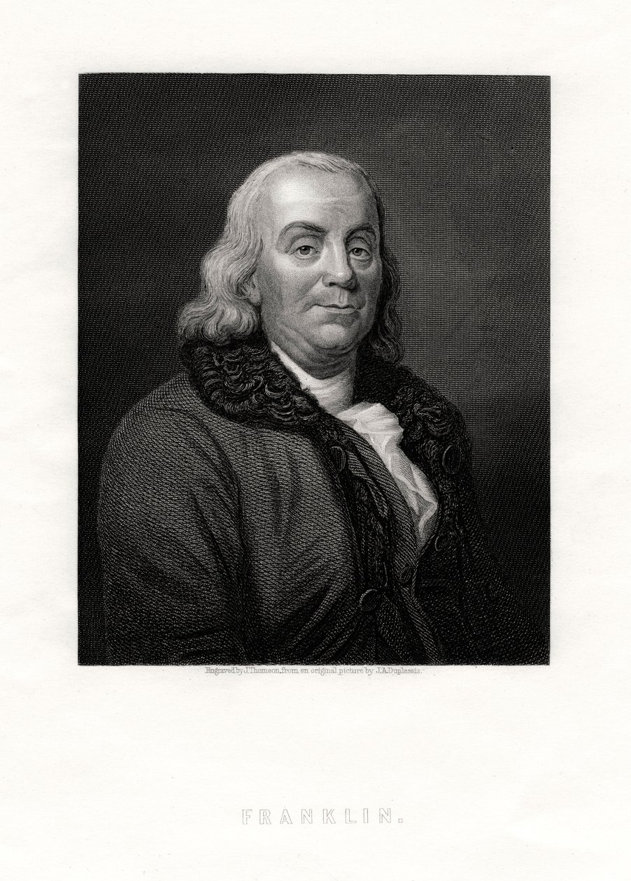 Benjamin Franklin, figura politica e statista degli Stati Uniti, 19° secolo da J. Thomson