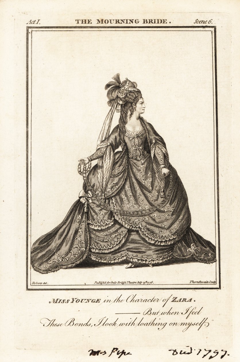 Miss Elizabeth Younge nel ruolo di Zara in The Mourning Bride di William Congreve da J. Thornthwaite