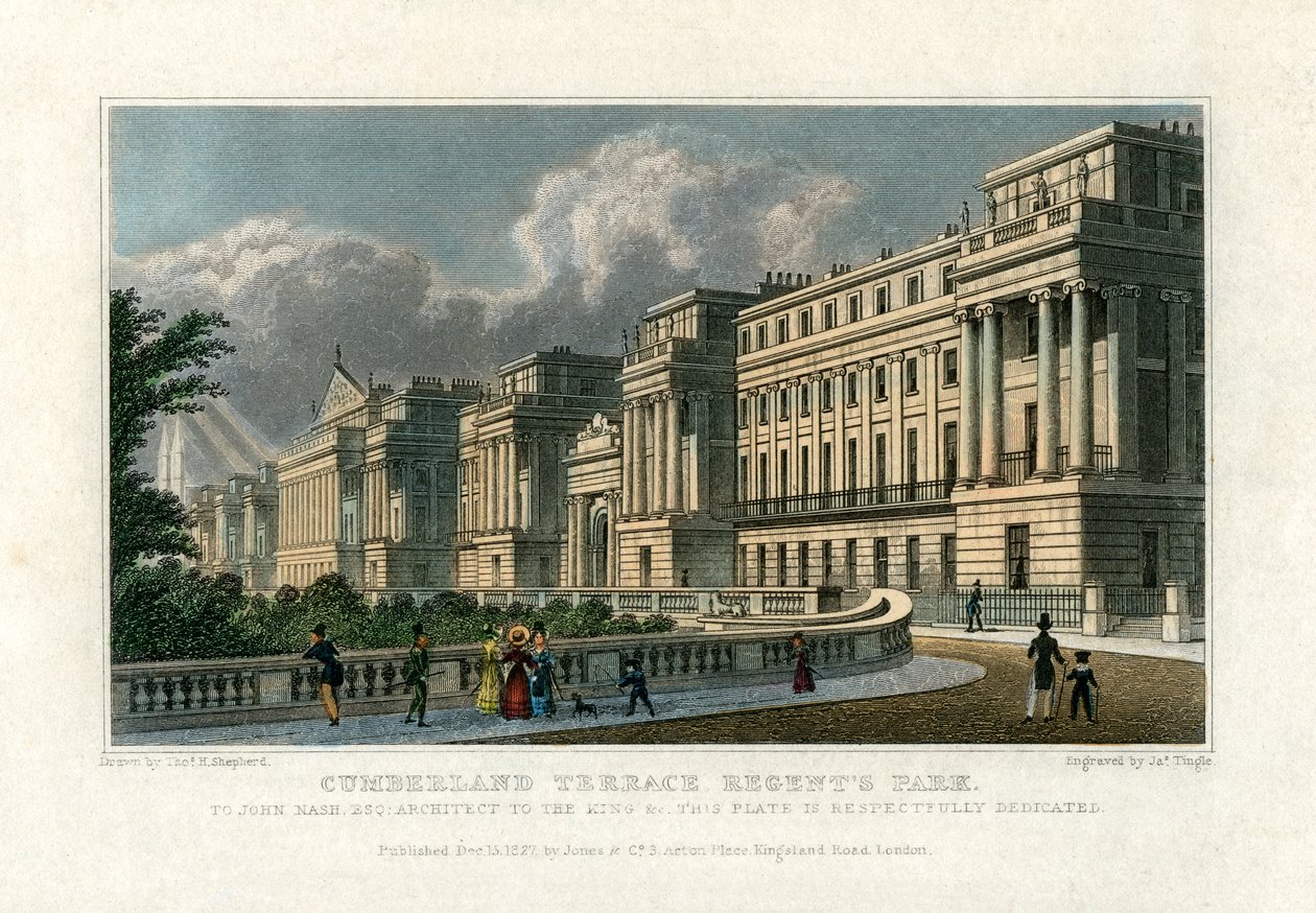Cumberland Terrace, Regents Park, Londra, 1827 da J. Tingle