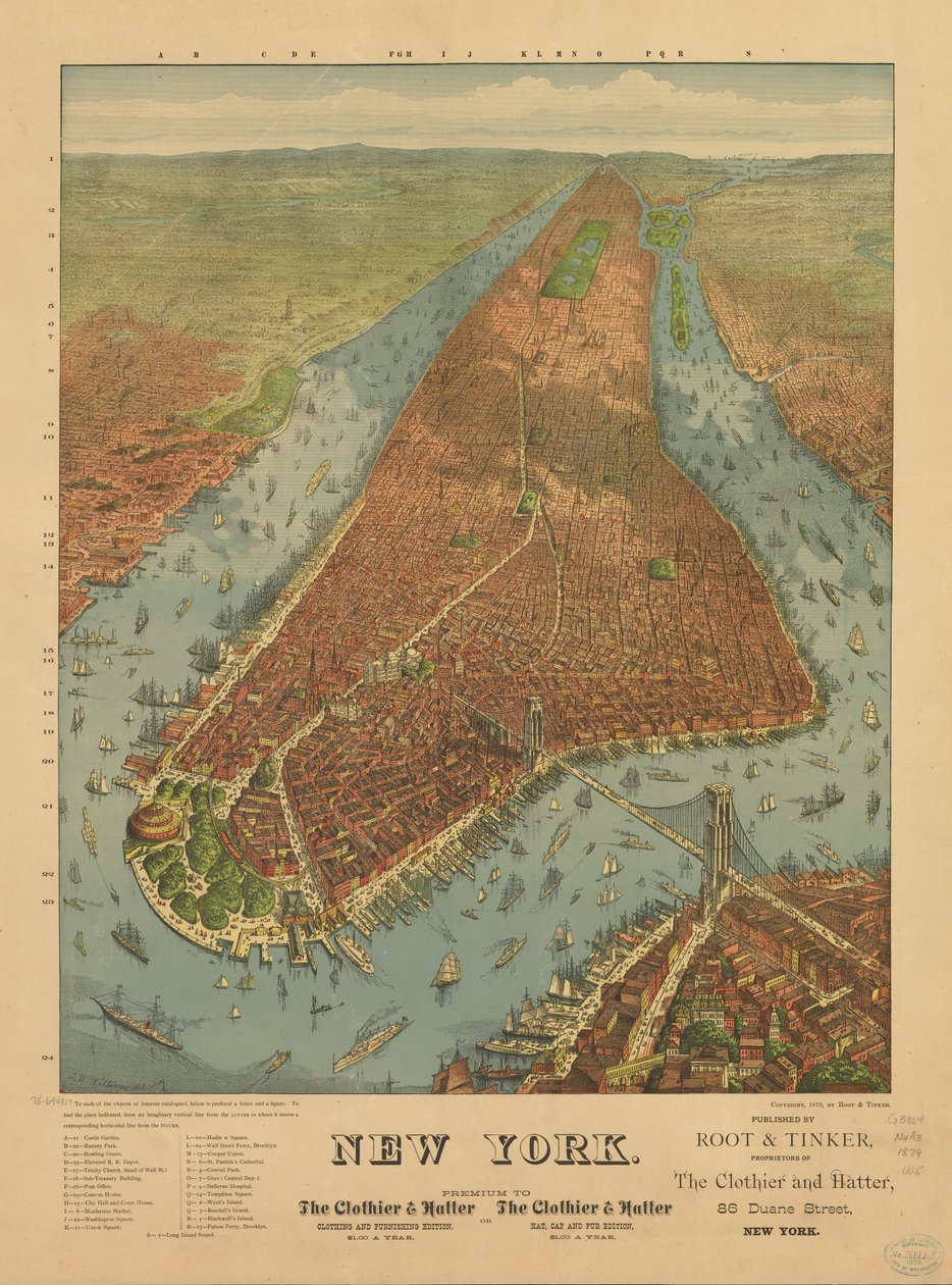 Mappa prospettica non in scala. New York da J. W. Root and Tinker Williams