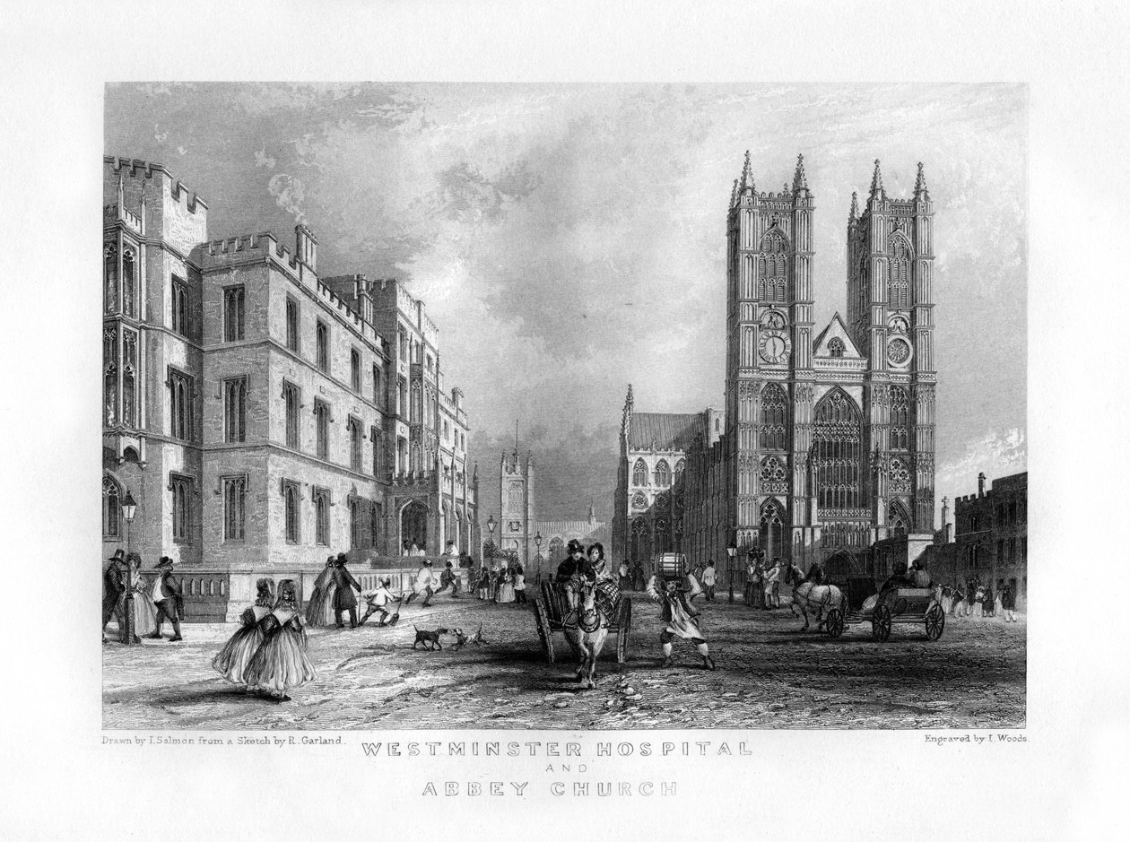 Ospedale di Westminster e chiesa abbaziale, Londra, XIX secolo da J. Woods