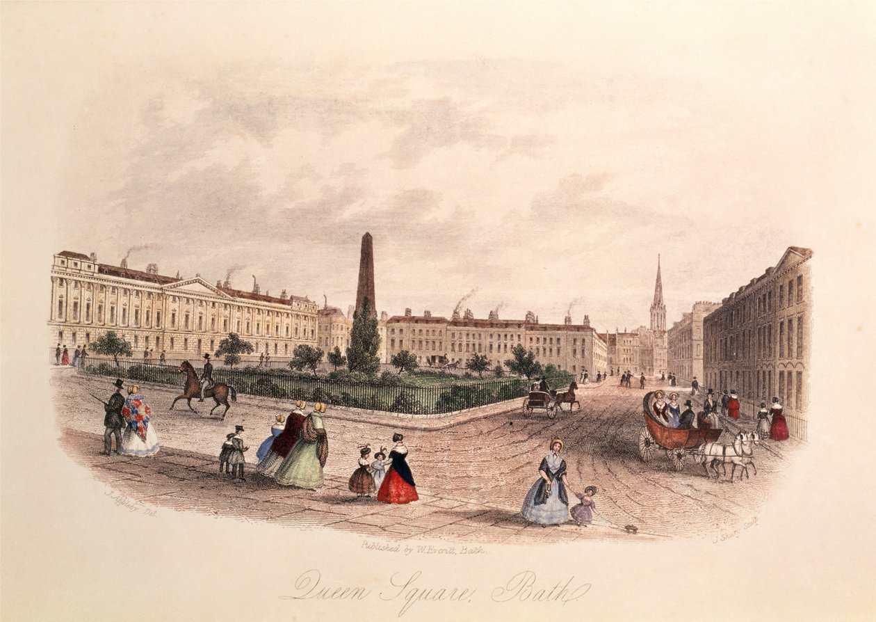 Queen Square, Bath, inciso da J. Shury, c.1840 da J. after Appleby