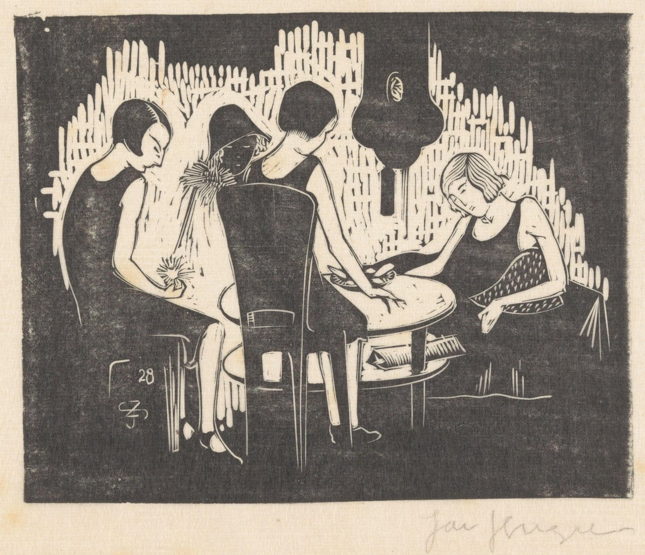 Quattro donne sedute a un tavolo da Jac Jongert (signed by artist)