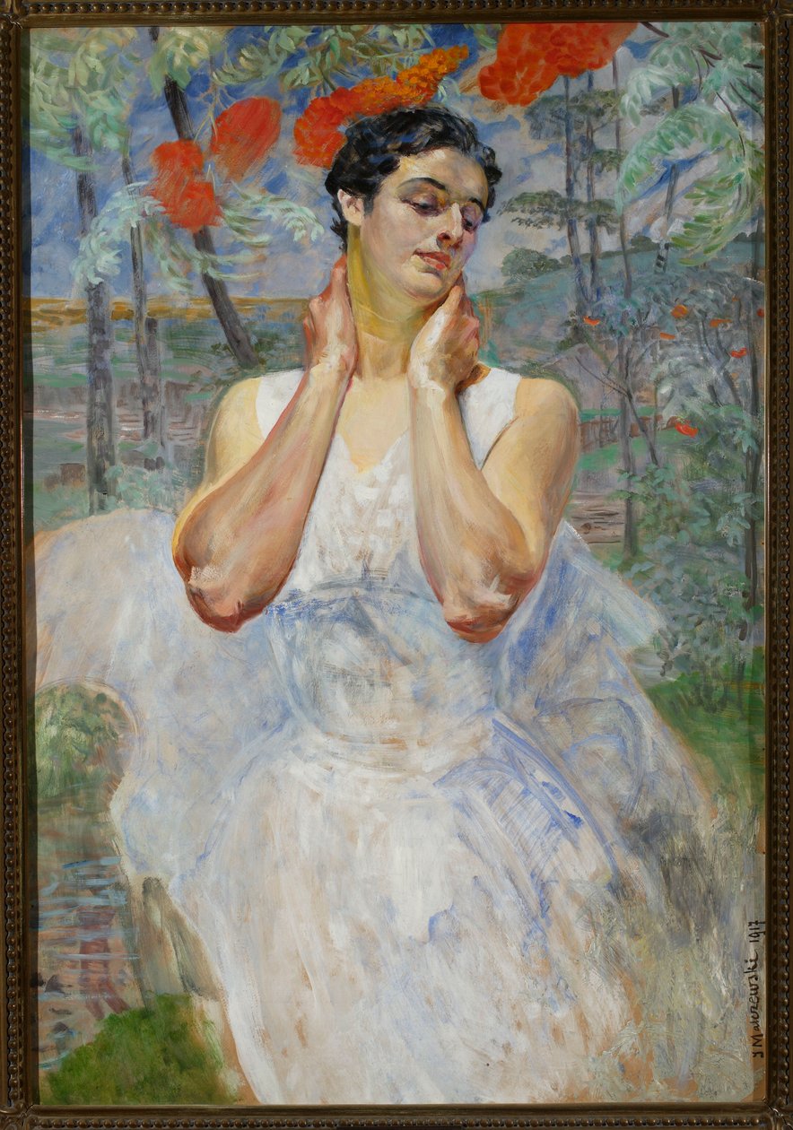 Ritratto di donna sullo sfondo di un sorbo da Jacek Malczewski