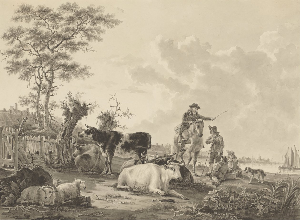 Paesaggio con Bovini, Pecore e Pastori da Jacob van Strij