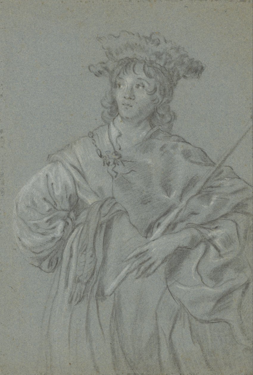 Un Giovane con Cappello di Pelliccia che Tiene un Bastone (recto); Studio della Testa di un Uomo con Colletto Bianco (dettaglio) da Jacob Adriaensz Backer