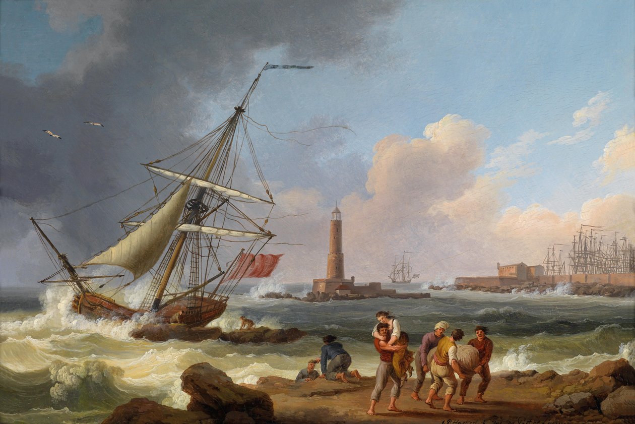 Il porto di Livorno con il salvataggio dei naufraghi da Jacob-Philippe Hackert