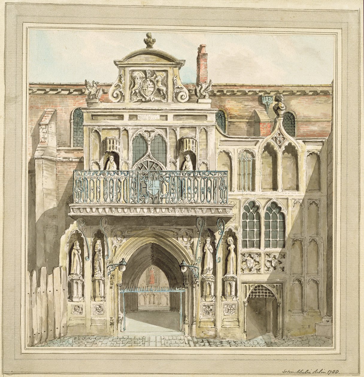 La vecchia facciata della Guildhall, Città di Londra, 1788 da Jacob Schnebbelie