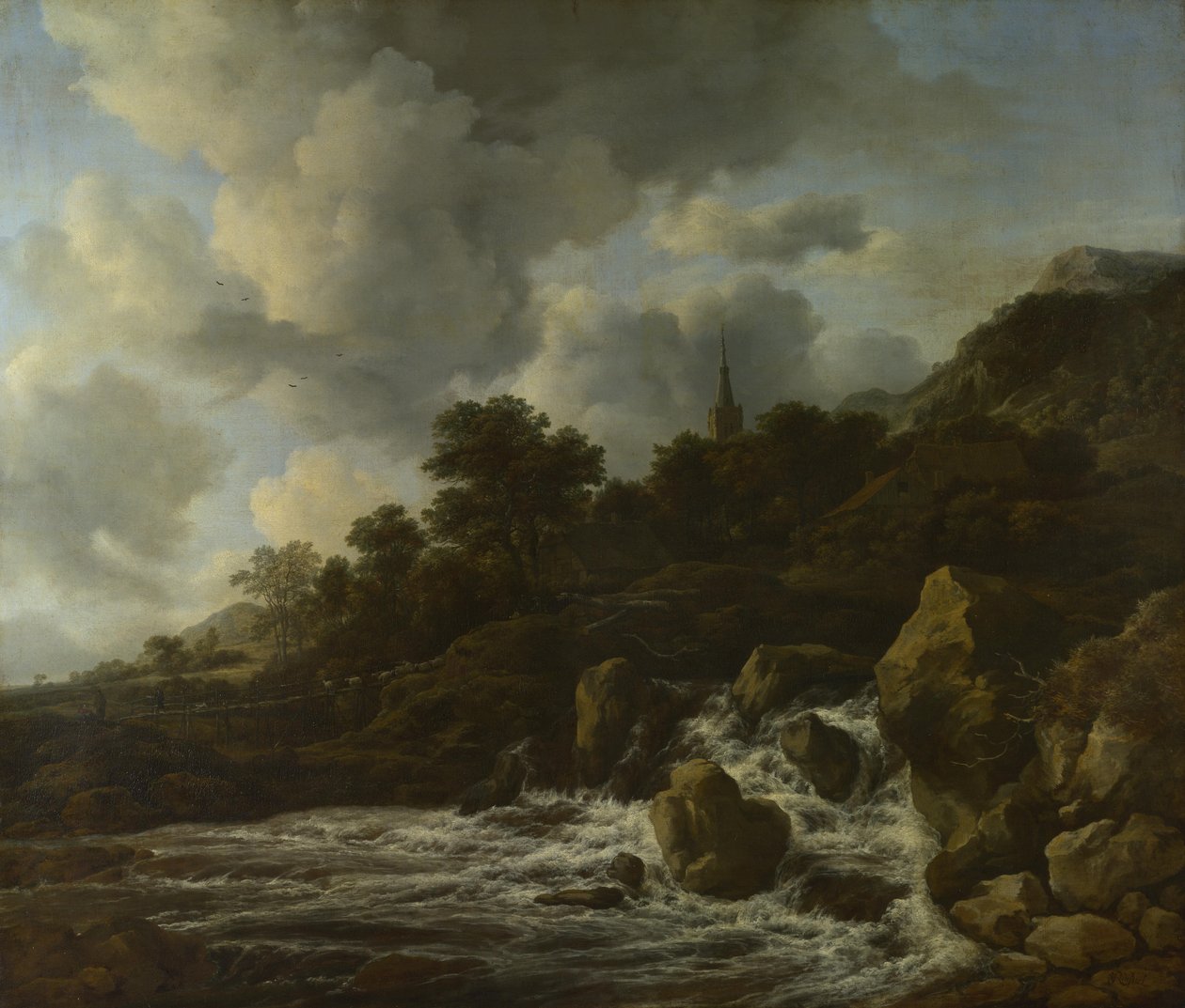 Cascata vicino a un villaggio da Jacob van Ruisdael