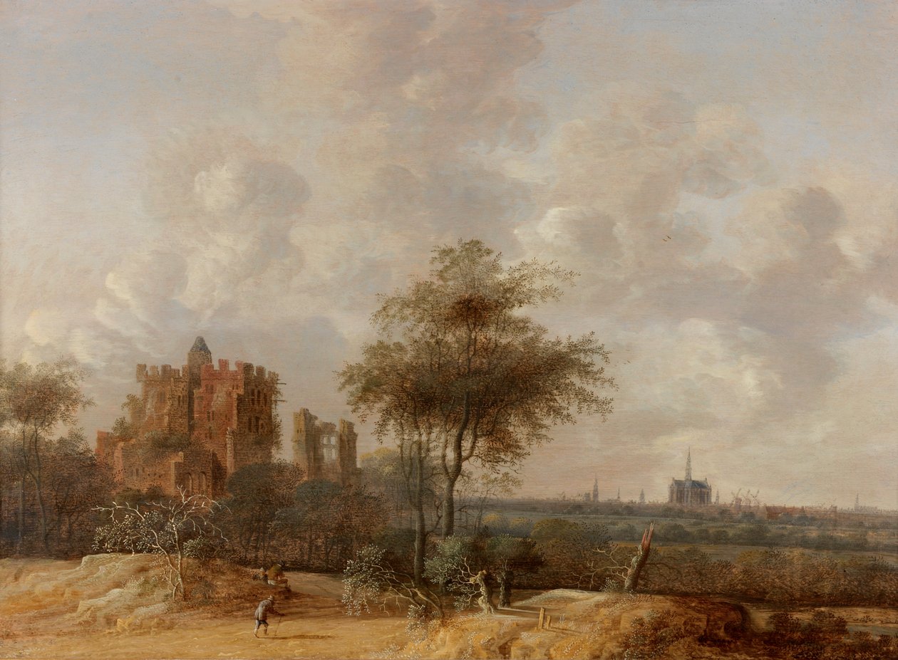 Paesaggio con il castello in rovina di Brederode e una vista lontana di Haarlem, 1655 da Jacob van der Croos