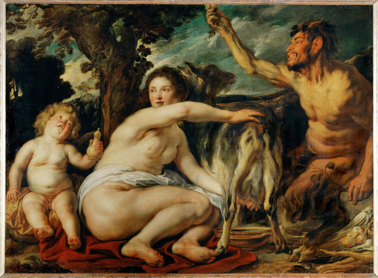 Jupiter enfant nourri par la chevre Amalthee - Il bambino Giove allattato dalla capra Amalthea ... da Jacob (studio of) Jordaens